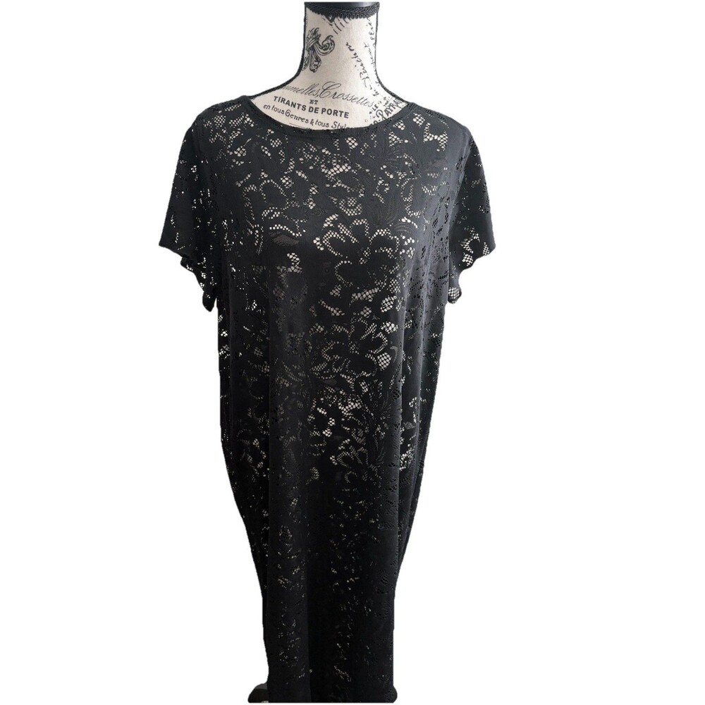 Jessica Simpson Black Lace Maxi 1X Dress Goth Whimsy Festival Coverup Beach